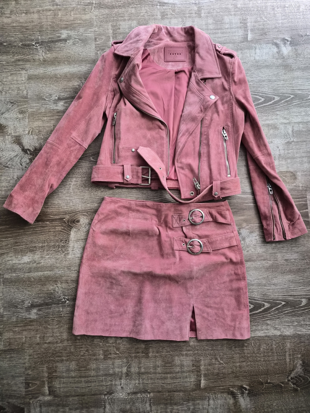 Blank NYC Mauve Suede Jacket and Skirt Set